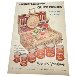 Stokely Van Camp Vintage Print Ad 50s Advertising Pork and Beans Picnic Basket - Picture 1 of 6