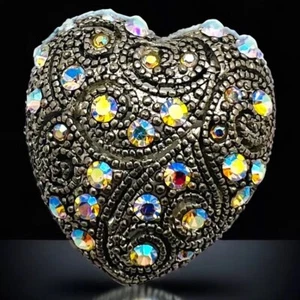 Spilla Cuore AB Strass Tono Argento Vintage Y2K Romantica Spilla Fairycore - Foto 1 di 8