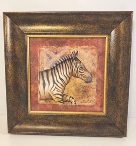 Zebra Safari Wall Picture Signed By Artist Terri Cook Gold Black Frame 9" x 9" - Picture 1 of 5