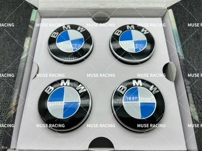 Genuine BMW Blue White Floating Alloy Wheel Center  56mm 68mm Hub Caps - Image 1 of 4