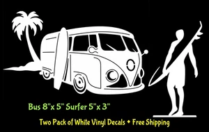 Tabla de surf Kombi Bus Palm Tree & Surfer dos calcomanías de vinilo ventana cualquier superficie plana - Imagen 1 de 2