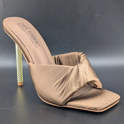 Cape Robbin Women's Size 8.5 "Quin" Satin Taupe High Heel Slip On Sandals Mules - Image 1 of 4