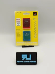 Official PS2 Memory Card Double Pack Crimson Red & Island Blue (Factory Sealed)  - Picture 1 of 6