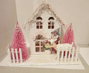 ROSA WEIHNACHTSHAUS GROSS PUTZ STIL DEKORIERT EICHE SHABBY CHIC ELEKTRISCH - Bild 1 von 16