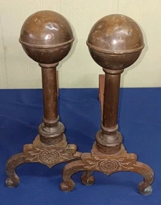 BRADLEY & HUBBARD ARTS CRAFTS ERA Fireplace ANDIRONS BRASS With iron Bk Legs - Picture 1 of 5