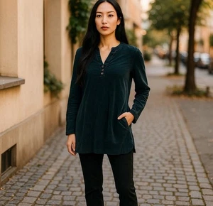 Weiche Umrandung großer Chenille Rippstrick Knopf V-Ausschnitt Pullover Tunika Neu - Bild 1 von 6