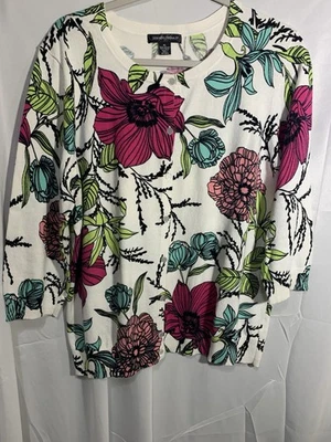 Suéter Cárdigan Diseñadores Original XL Blanco con Estampado Floral Mangas 3/4 Negrito Foto 1 de 4