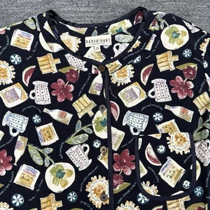 Vintage David Dart Tunic Top Women 2X Plus Rayon Pocket Coffee Floral Fruit USA - Picture 1 of 11