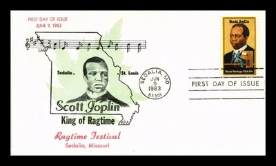 МАРКИ США ДОКТОР ДЖИМ ОБЛОЖКА СКОТТ ДЖОПЛИН КОРОЛЬ РЭГТАЙМ МУЗЫКА ЧЕРНОЕ НАСЛЕДИЕ FDC - Изображение 1 из 2