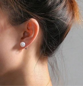 Pendientes Clip en 1/2" Plata y 0,05 Blanco Perla Redonda Estilo Botón - Imagen 1 de 4
