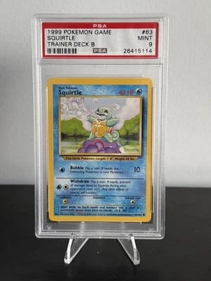 PSA 9 MINT  Squirtle Trainer B Deck 1999 Pokemon Base Set Card 63/102 - Image 1 of 2