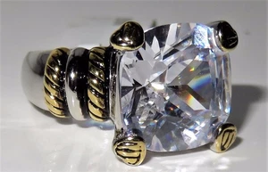 ladies cushion ring cz cubic zirconia cocktail gold silver 5 carat sparkle X023 - Picture 1 of 4