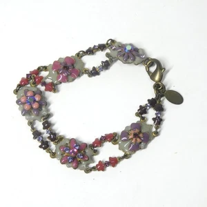 Fresh Flowers Enamel Bracelet Floral Purple Pink Bronze Sorrelli Signed - Picture 1 of 9
