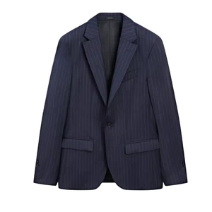 Zara Men 100% Wool Striped Suit Blazer, Size 42, Navy - Picture 1 of 5