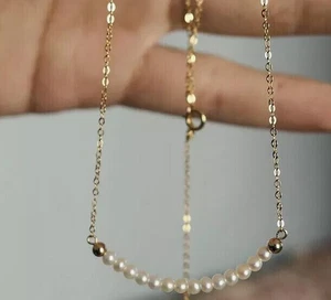 Precioso Collar de Perlas Redondas Blancas Akoya Natural Real 4-5mm 45cm Oro 14k P - Imagen 1 de 4