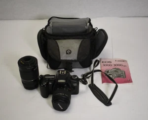 Canon EOS 3000 SLR Film Camera 38-76mm Kit Lens w 55-250mm Macro Lens - Picture 1 of 8