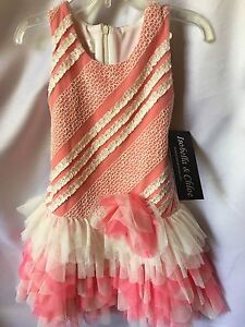 Isobella and Chloe Girls Serenity Coral Pink Ruffled Tiered Dress Size 3T-New