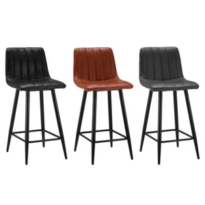 Set of 2 Faux Leather Bar Stools Metal Frame with Foot rest Pub Chairs Stools - Picture 1 of 45