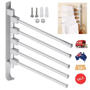 Bathroom Swivel Towel Rack 5 Arms Wall Mounted Towel Holder Storage Organizer AU - Picture 1 of 15