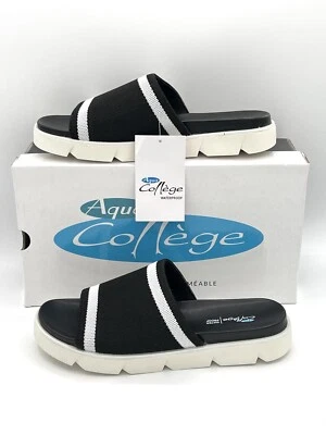 AQUA COLLEGE Women's Black Knit Waterproof Katalina Round Toe Slide Sandals 9.5M - Image 1 of 4