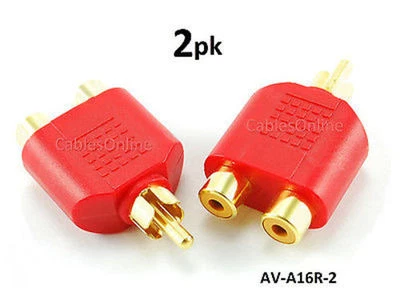 2-PACK RCA Male Plug to 2-RCA Female Jack Audio Video Splitter Red Adapter - Image 1 of 3