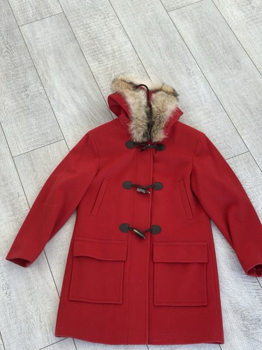 Cappotto rosso Michael Kors lana rosso taglia 6 cappuccio bordato in pelliccia toggles in pelle