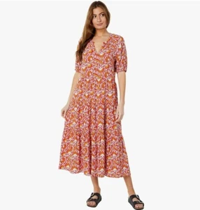 Elliott Lauren Under The Tuscan Sun Gathered Tiered Long Dress Red Multi SM - Picture 1 of 3