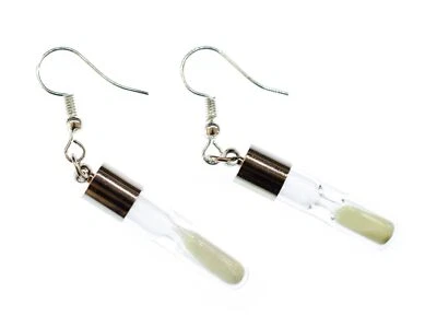 Hourglass Earrings WORKS Sand Glow Clock Time Pendant Earring Minibling - Image 1 of 4