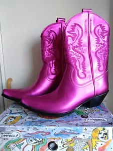 JEFFREY CAMPBELL KIDDING ELECTRIC METALLIC PINK COWBOY BOOTS EU 41-42 UK 8 US 10 - Bild 1 von 8