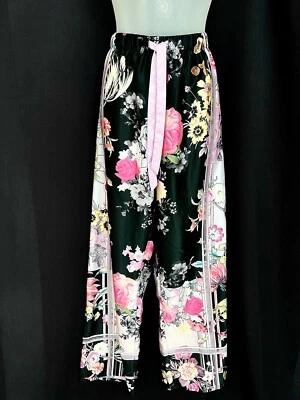 VICTORIA SECRET SIGNATURE~PINK/BLACK FLORAL SILKY PAJAMA LOUNGE PANT~MEDIUM~NWOT - Image 1 of 4