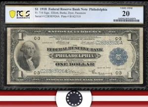 1918 $1 PHILADELPHIA FRBN "GREEN EAGLE" FEDERAL RESERVE PCGS 20 Fr 716 83926 - Picture 1 of 3