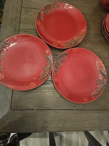 Northwoods Noel Red Pine Stonewear Dinner Plates~ Set 3 - Picture 1 of 6