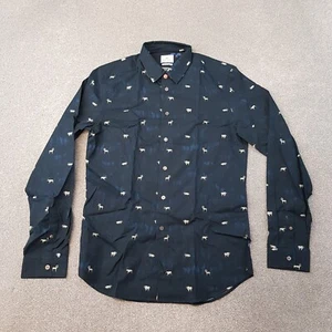 Camicia uomo Paul Smith piccola blu stampa ariete slim fit animale capra fauna selvatica casual - Foto 1 di 9