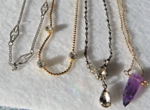 Lot of 4 Necklaces Rhinestones, Amethyst ??, Gold Tone Silver Tone Assorted - Picture 1 of 18