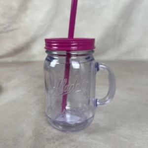 Aladdin Mason Jar 20 oz Clear with Pink Lid and Straw - Picture 1 of 10