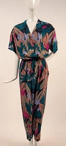 VINTAGE 1980’S TROPICAL FOLIAGE PRINT SILK BLOUSE W PANTS BY LILLIE RUBIN - Picture 1 of 7