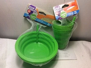 KIDS SIPPING CUPS & SIPPING BOWLS SET OF 4 PIECES New in bag w/tag LIME GREEN - Picture 1 of 2