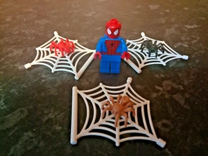 LEGO SPIDERMAN MINIFIG WITH 3 X HANG WEBS AND 3 X SPIDERS ALL IN GREAT CONDITION - Picture 1 of 4