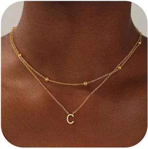 Layered Gold Initial Necklaces for Women, 18K Gold Plated Letter A-Z Initial Pen - Picture 1 of 12