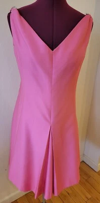 Vtg Coral Pink Pat Sandler Sleeveless Cocktail Dress with Rhinestone Accents, S - Image 1 of 4