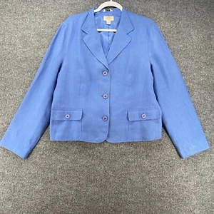 Talbots Blazer Jacket Womens 16 Linen Blue Button Up Ladies Academia Preppy - Picture 1 of 11