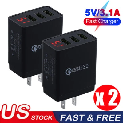 2Pcs 3-Ports Fast Wall Charger Fast Quick QC 3.0 USB Hub For iPhone iPad Samsung - Image 1 of 4