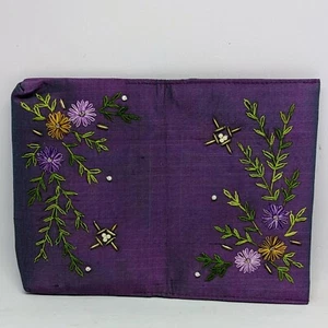 Kimberly Alan Beadwork Embroidery Floral Iridescent Bifold Wallet Purple Green - Picture 1 of 8