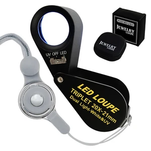 20x Loupe 21mm Optical Glass Magnification 6 LED Light & UV Light Black Frame - Picture 1 of 12