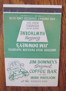 1964-65 NEW YORK CITY WELTAUSSTELLUNG - JIM DOWNEY'S AT IRISH PAVILION MATCHBOOK K2 - Bild 1 von 1