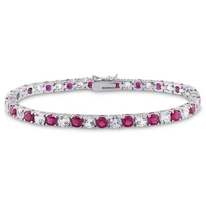 Amour Sterling Silver Created White Sapphire and Ruby Tennis Bracelet - Picture 1 of 6