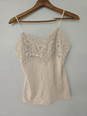 Top cami mediano Y2K sombra de ojos crema encaje lentejuelas  Foto 1 de 4