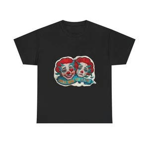 Creepy Clown Graphic Tee Smile Now Cry Later Circus Unisex Heavy Cotton T-Shirt - Picture 1 of 21