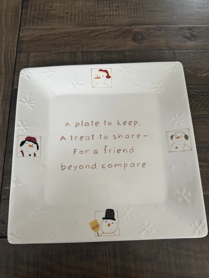 Hallmark Square Plate Platter Christmas Winter Snowman Keep Share Friend Gift - Image 1 of 1