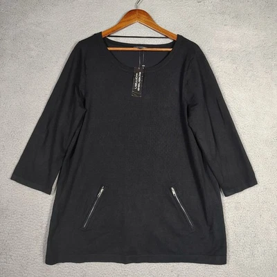 Suéter Spense para mujer 1X Plus negro tejido bolsillos con cremallera manga 3/4 Lagenlook nuevo con etiquetas Foto 1 de 4